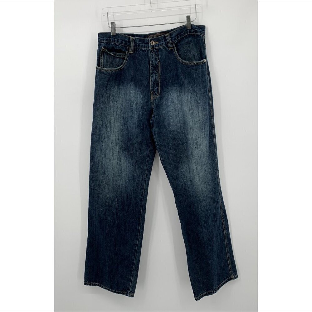 DELF wide leg baggy vintage denim jeans fading skater Y2K blue cotton men 34